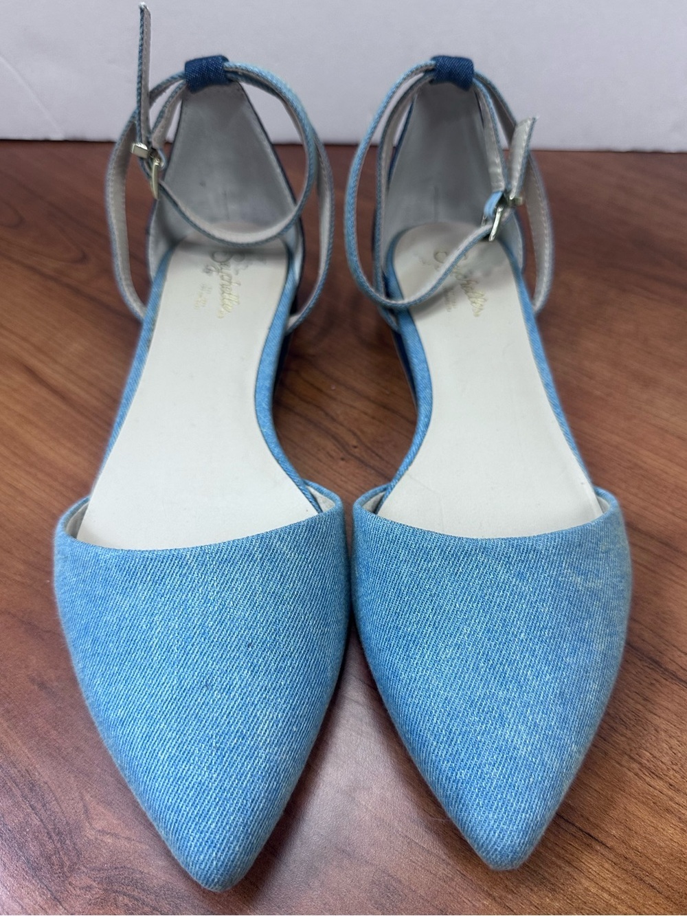 Seychelles Plateau Denim D'Orsay Pointed Toe Flats in Light Blue Sz 9